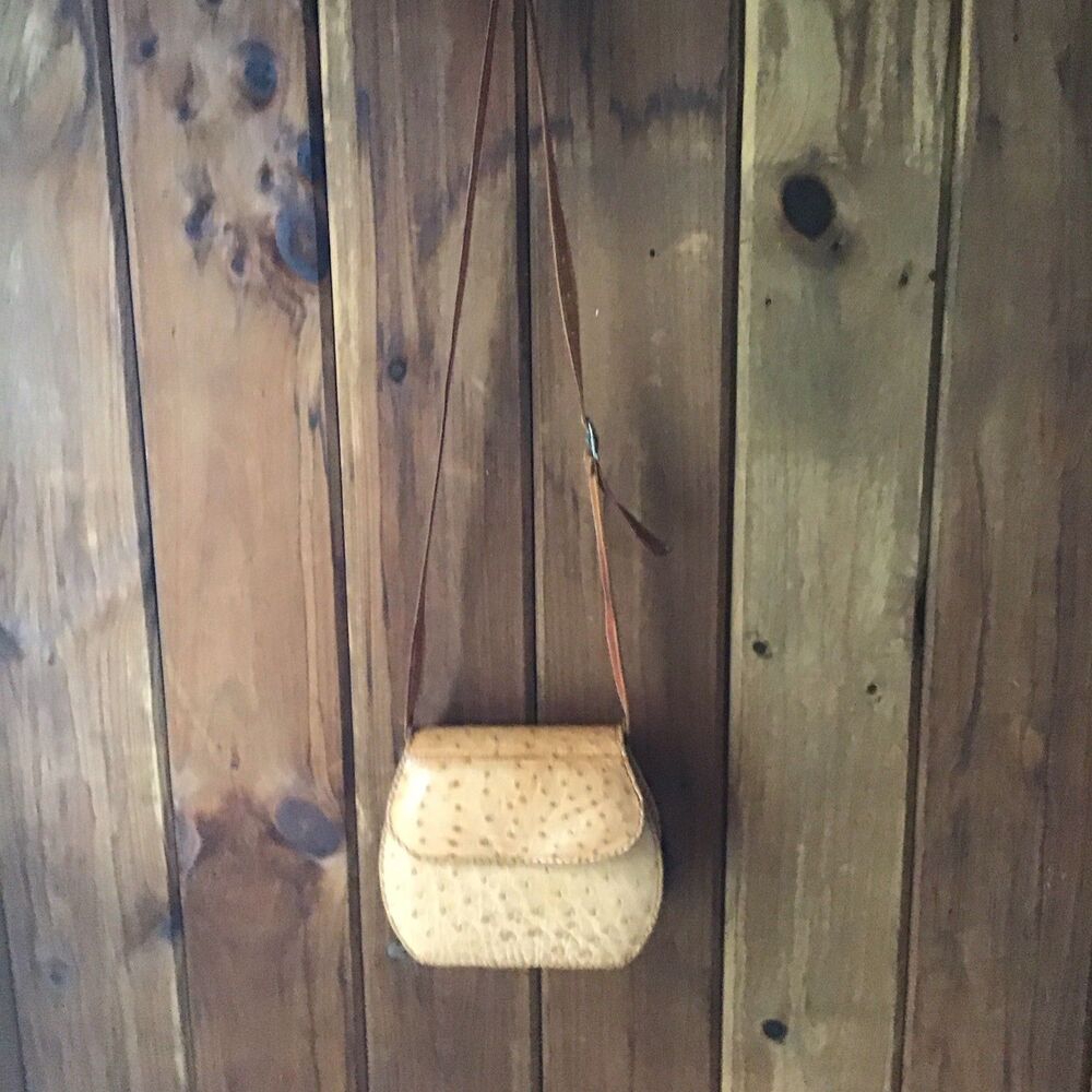 Longboom Ostrich Skin Leather Handbag Crossbody Purse Small Hand Stitch